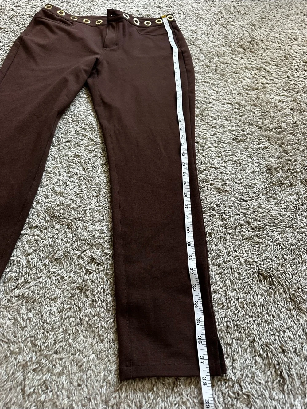 Michael Kors Chocolate Brown Ponte Skinny Pants with Grommet Detail
